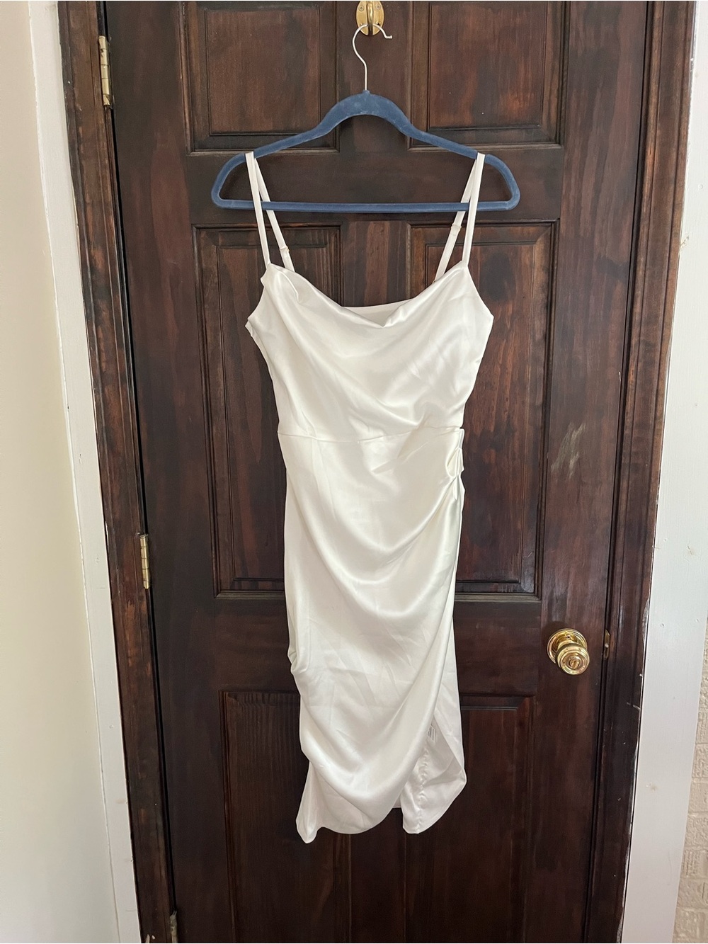White Satin Ruched Dress